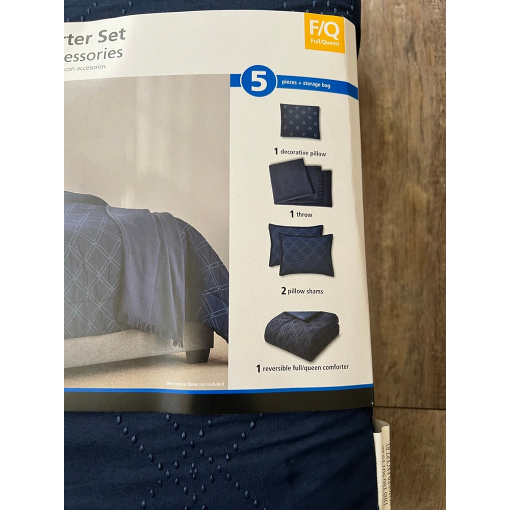 NEW Mainstays Full/Queen Navy Blue & Light Blue 5-Piece Comforter Set - Picture 11 of 14